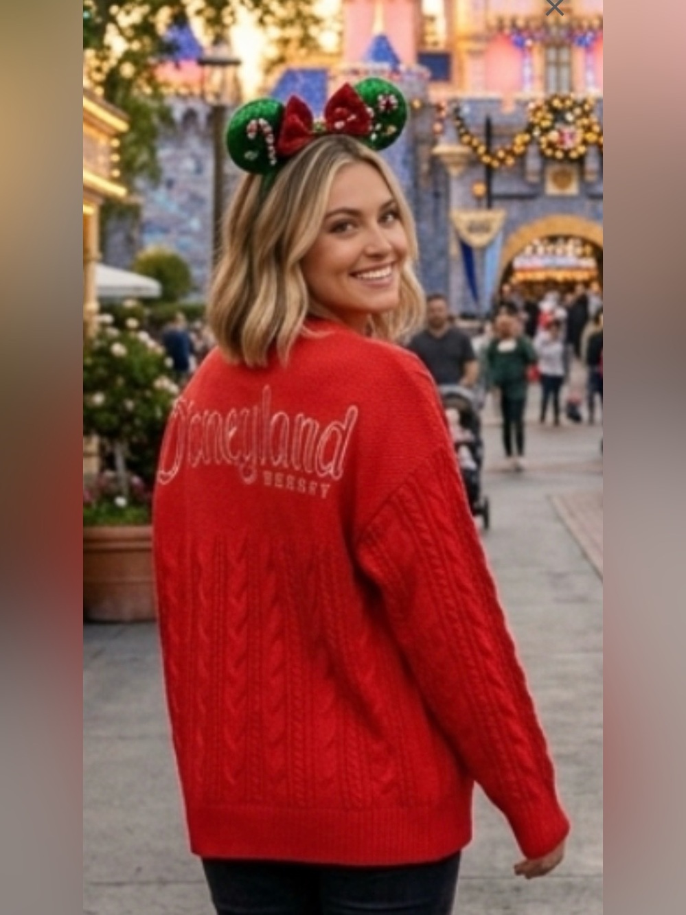 Disney Parks Disneyland Resort Cable Knit Red Spirit Jersey Sweater Adult XXL